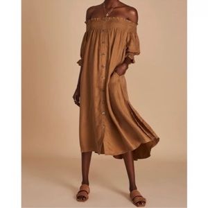 Sancia The Label Off The Shoulder Smocked Dress Brown Size M